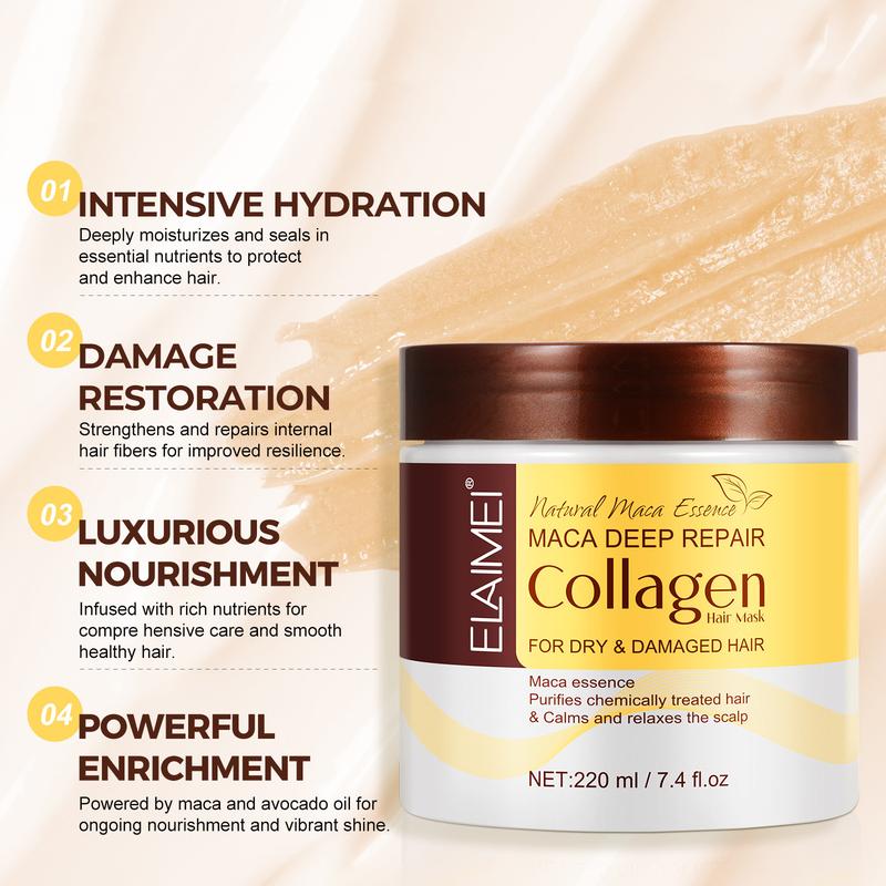 Collagen Hair Repair Mask for Dry & Damaged Hair, Nourishing Haircare Restorative Argan Shampoo with Maca, Avocado Oil & Fatty Acids