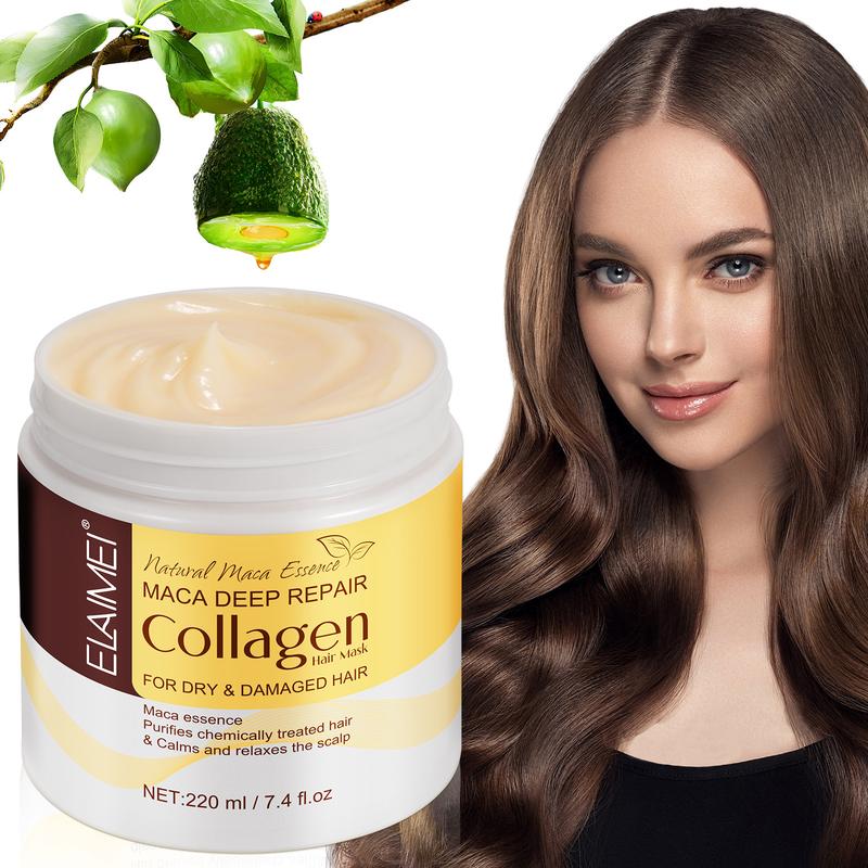 Collagen Hair Repair Mask for Dry & Damaged Hair, Nourishing Haircare Restorative Argan Shampoo with Maca, Avocado Oil & Fatty Acids