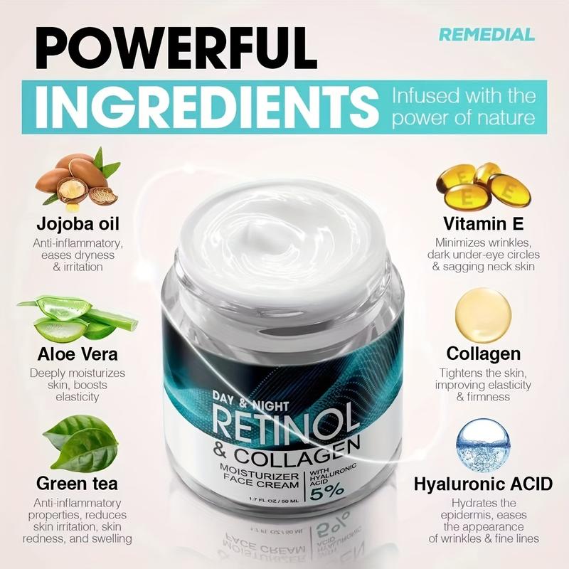 Retinol Cream for Face, Anti Aging Face Moisturizer for Women & Men, Day & Night Face Cream with Collagen,  Anti Wrinkle Cream, 1.85 Fl Oz