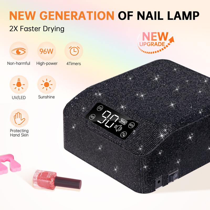 CHRISTINE SHELLY UV LED Nail Lamp 96W Nail Dryer Sparkly Gel Polish Light 4 Timer Setting Professional Quick Dry Curing Lamp with Display Auto Sensor for Salon & Home, Black (Not Wireless)