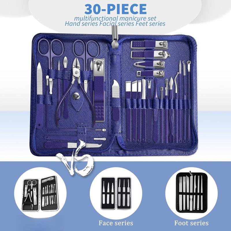 Manicure Set Personal Care Mens Grooming Kit, 30 in 1 Professional Manicure Kit Pedicure Kit, Nail Clippers for Men and Beauty Tool Portable Set, with Luxurious Travel Case (Blue)