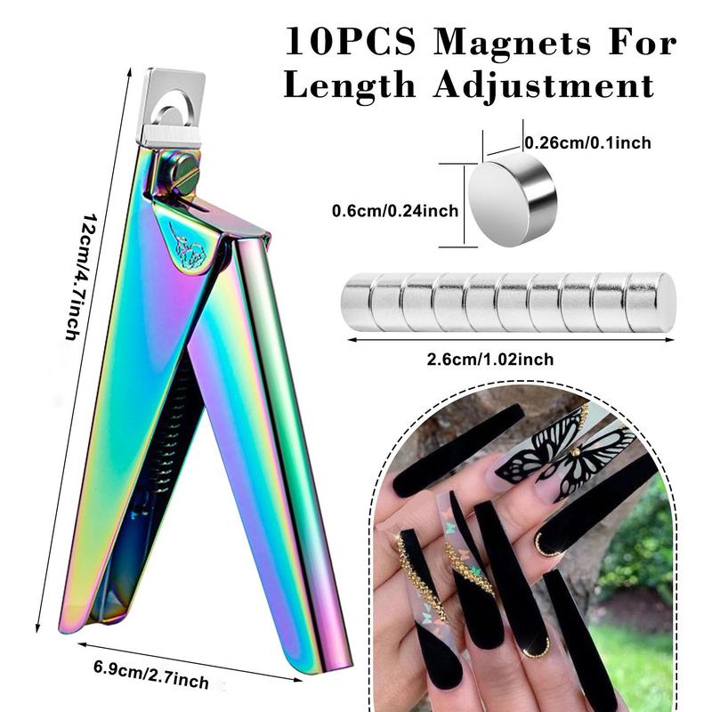 Adjustable Nail Clipper for Acrylic Nails (11pcs set), Including Stainless Steel Nail Cutter & 10pcs Magnets Sizers, Nail Trimmer for Artificial Fake Nails, Christmas Gift