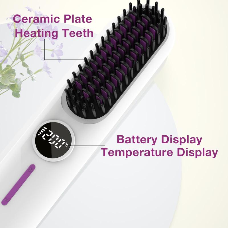 Cordless Straightener, Comfort Rechargeable Hair Straightening Comb, Comb Straightener, Negative Ion Hair Straightening Curling Comb, Multi-function Portable Straightener, Thin Curly Hair, Hair Curler