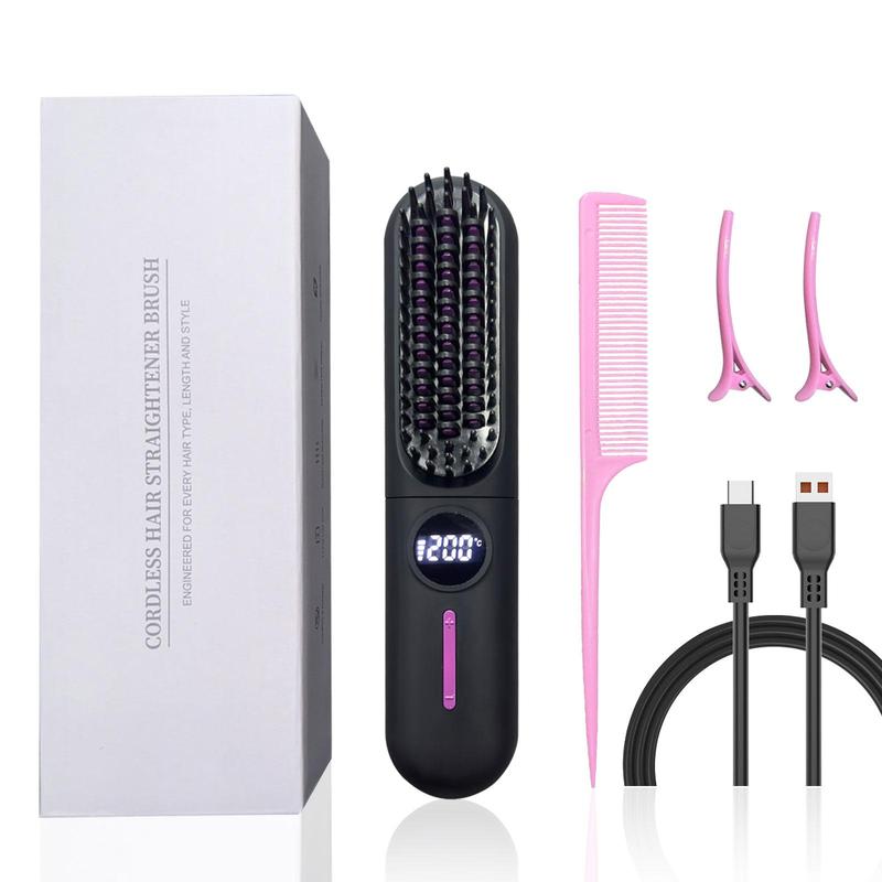 Cordless Straightener, Comfort Rechargeable Hair Straightening Comb, Comb Straightener, Negative Ion Hair Straightening Curling Comb, Multi-function Portable Straightener, Thin Curly Hair, Hair Curler