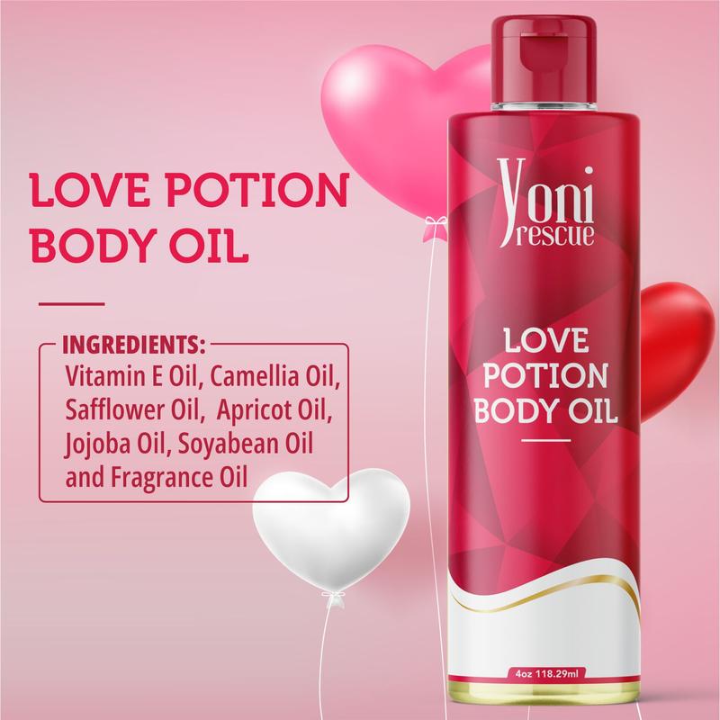 Love Potion Body Oil, 4oz, with Apricot, Jojoba, Avocado Oils & Vitamin E Oil, Fast-Absorbing, Nourishes and Hydrates Skin, Skin Repair, Body Care, Ideal for All Skin Types, Jasmine & Saffron Fragrance Moisturizer by Yoni Rescue