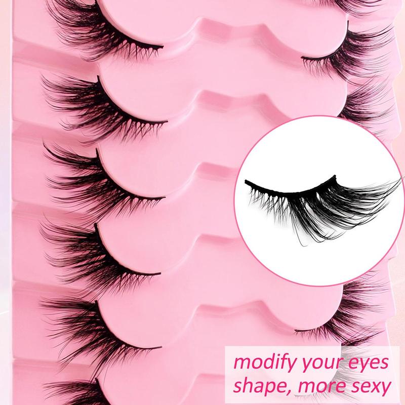 Cat Eye Half False Eyelashes, 7 Pairs Natural Look Wispy Fluffy Faux Eyelashes, Tail Elongated Lashes For Lashes Extensions, Christmas Gift