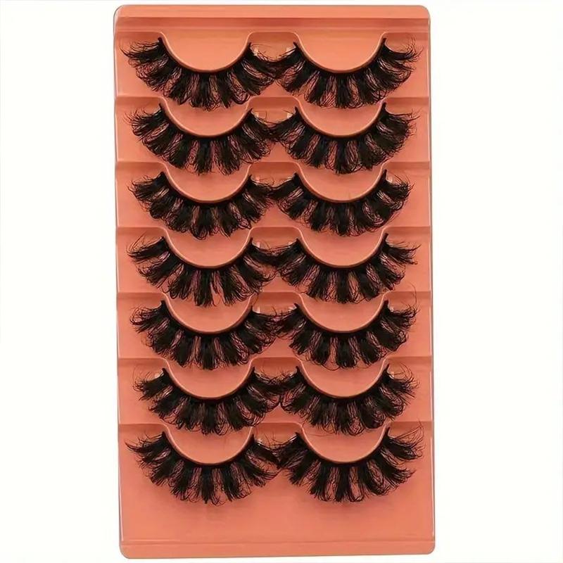 Fluffy False Eyelashes, 7 Pairs Wispy Faux Cluster Lashes, Natural Curling Eye Makeup Strip Lashes for Women & Girls Eye Extensions