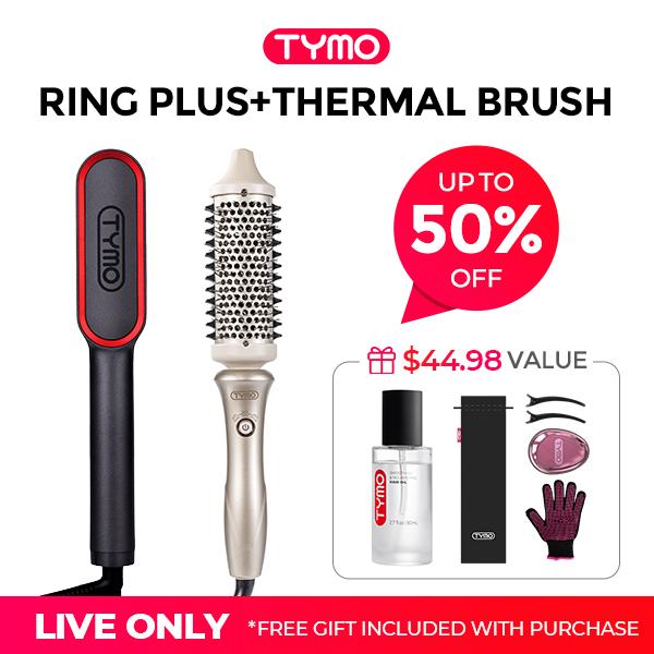 TYMO Ring Plus Ionic Hair Straightener Brush & Thermal Brush & Hair Oil - Compacted Wave Curling Iron for Easy Comfort Styling hair