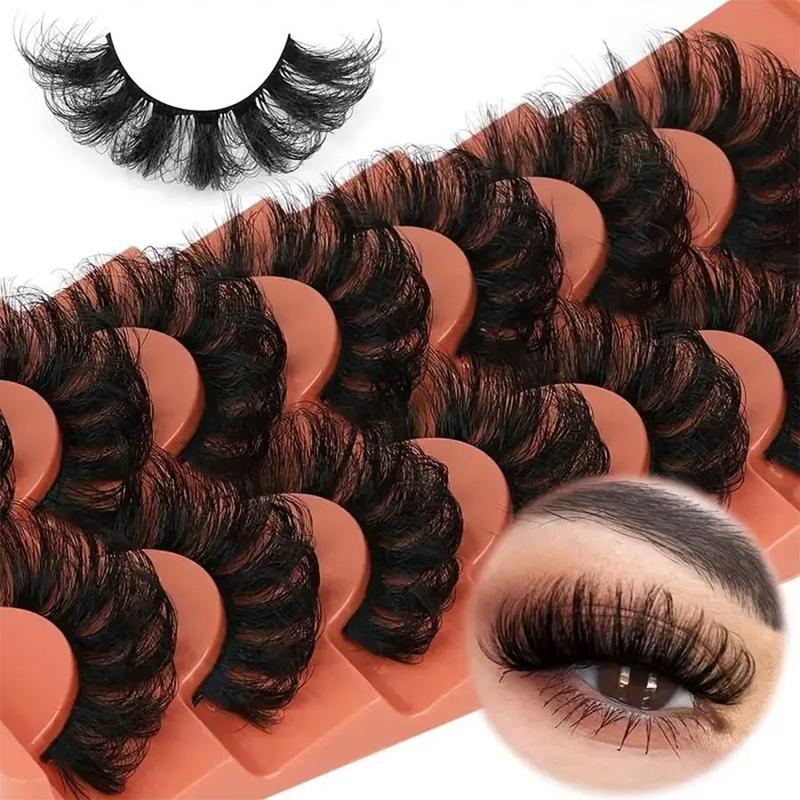 Fluffy False Eyelashes, 7 Pairs Wispy Faux Cluster Lashes, Natural Curling Eye Makeup Strip Lashes for Women & Girls Eye Extensions