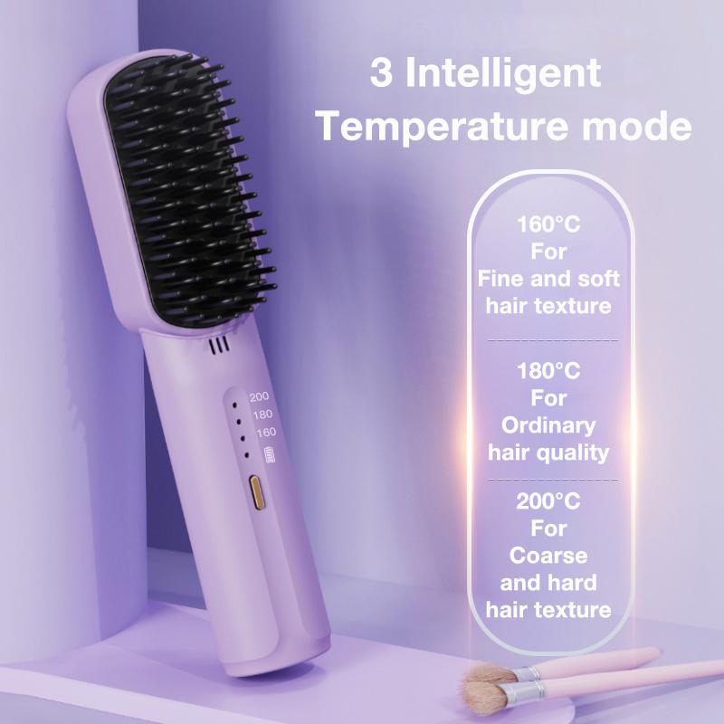 Portable Cordless Mini Hair Straightening Comb, Ring Plus Ionic Hair Straightener Brush - Straightening Comb with Negative Ions, USB Rechargeable, Anti-Scald, for All Hair Types. Clear Comfort