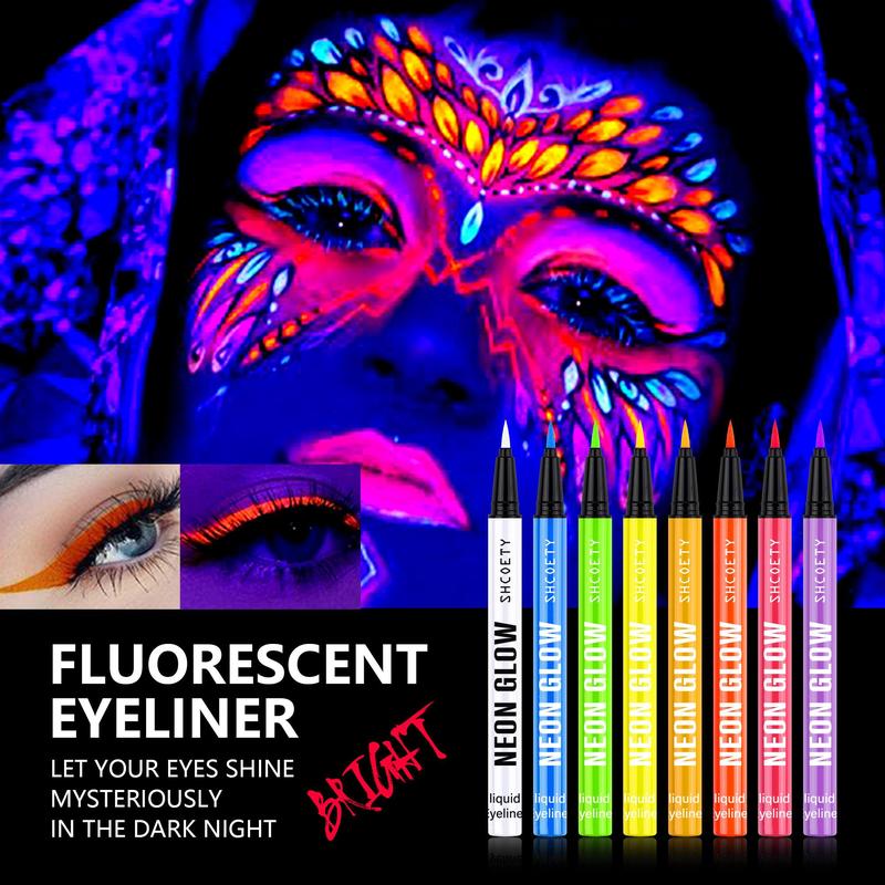 Fluorescent Body Paint Marker Pen, 8 Counts set Long Lasting Glow Eye Liner Pen, Professional Eye Makeup Tool for Women & Girls, Christmas Gift