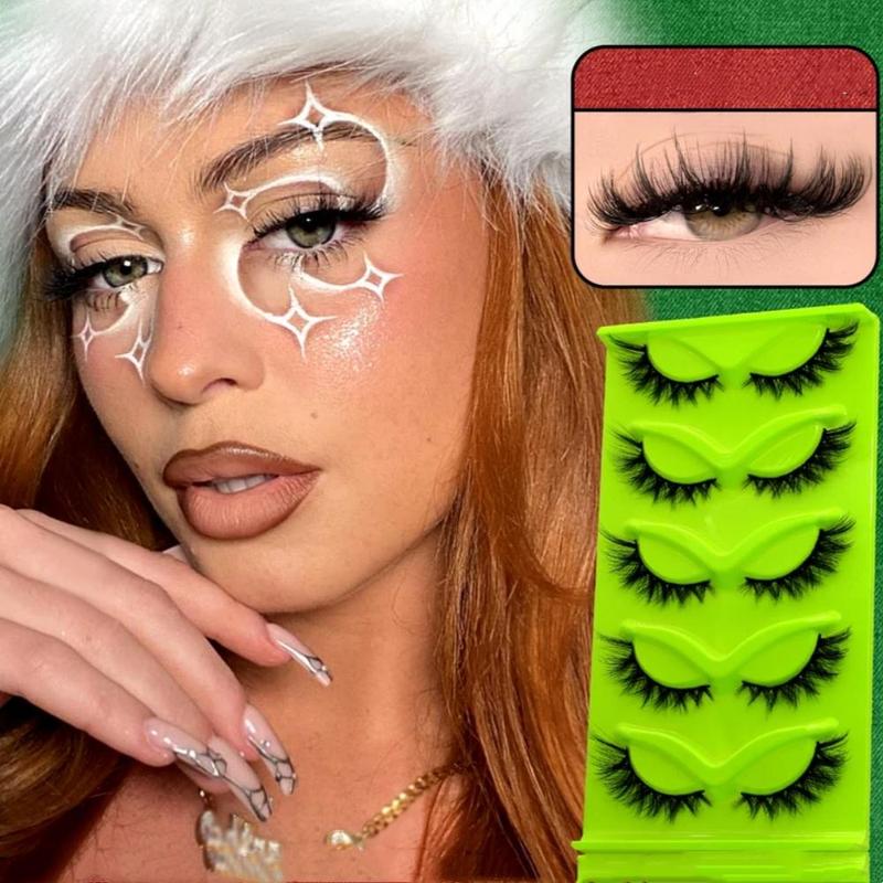 Fluffy False Eyelashes, 5 Pairs box Wispy Cat Eye Look Faux Strip Lashes, Natural Curling Eye Makeup Lashes for Women & Girls Eye Makeup Enhancement, Christmas Gift