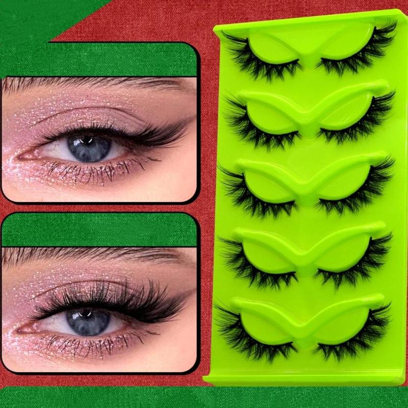 Fluffy False Eyelashes, 5 Pairs box Wispy Cat Eye Look Faux Strip Lashes, Natural Curling Eye Makeup Lashes for Women & Girls Eye Makeup Enhancement, Christmas Gift