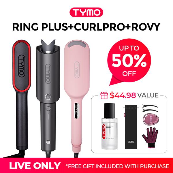 TYMO Ring Plus Ionic Hair Straightener Brush & TYMO CurlPro & ROVY & Detangling Brush & Hair Oil - Compacted Wave Curling Iron for Easy Comfort Styling hair