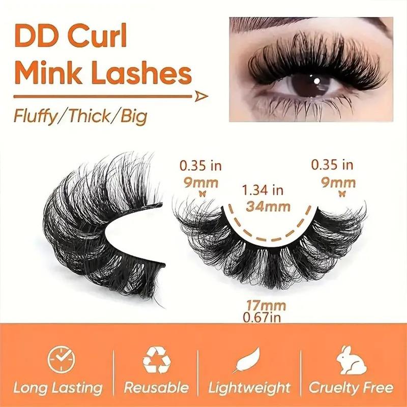 Fluffy False Eyelashes, 7 Pairs Wispy Faux Cluster Lashes, Natural Curling Eye Makeup Strip Lashes for Women & Girls Eye Extensions