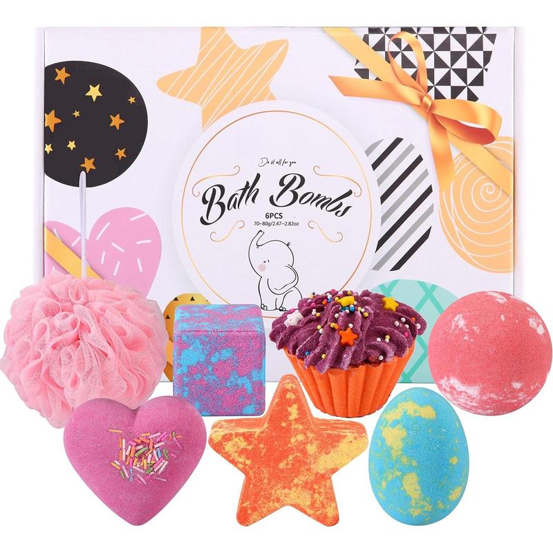 Bath Bombs for Kids, Fizzy Bubble Bath Kids 6pcs Bubble Bath for Kids Organic & Kids Bath Bombs with Essential Oils Kid-Friendly Fruit Fragrance Bath Bomb and Bathing Mesh