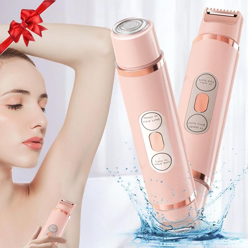 2 in 1 Rechargeable Electric Hair Shaver, 1 Count Double Cutter Head Design Hair Remover, Wet & Dry Use Body Hair Trimmer for Home & Travel