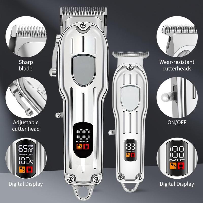 Professional Hair Grooming Kit, 1 Set Digital Display Hair Clippers & Shaver Set with Accessories, Cordless Beard Trimming Tool for Men, Barber Kit, Split End Trimmer