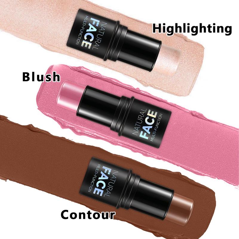 3Pcs Cream Contour Stick Kit (LIGHT MEDIUM), includes highlighter, blush & bronzer sticks, long-lasting, waterproof. Makeup Blend