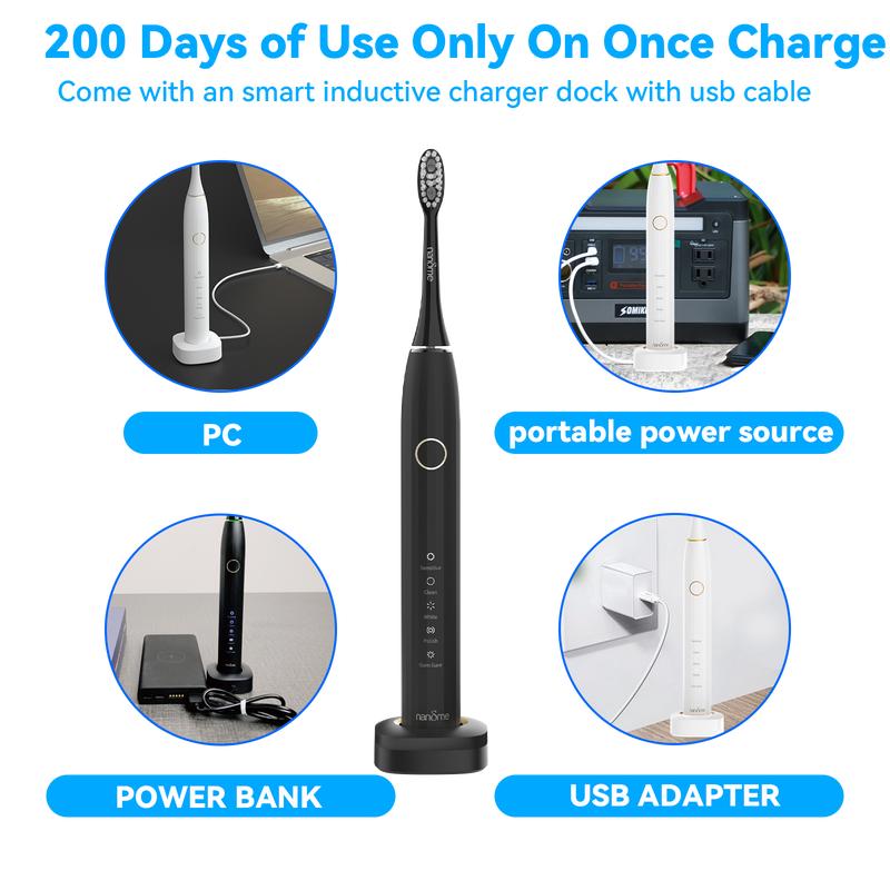 Sonic Electric Toothbrush for Adults - 12 Brush Heads 3 Hours Charge for 360 Days Waterproof Oral electric toothbrush Daily Electrical Cleansing