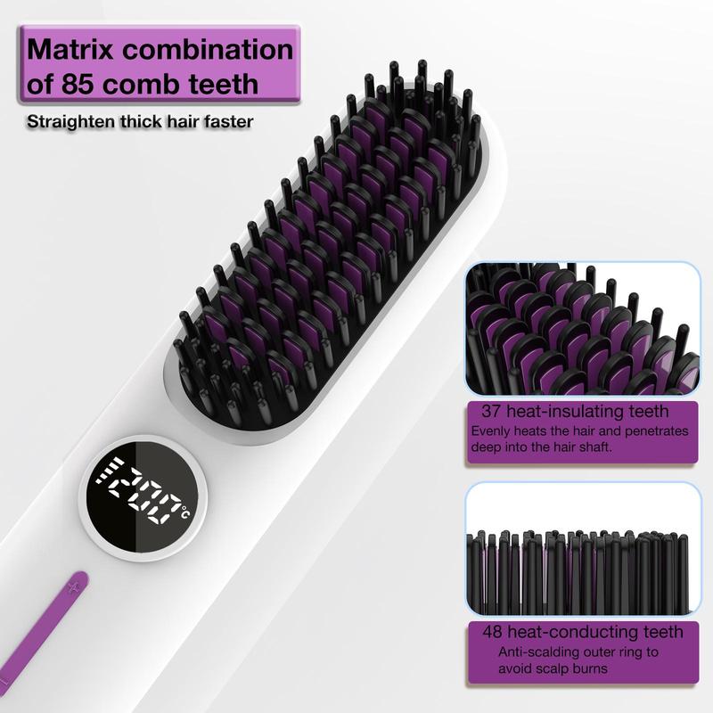 Cordless Straightener, Comfort Rechargeable Hair Straightening Comb, Comb Straightener, Negative Ion Hair Straightening Curling Comb, Multi-function Portable Straightener, Thin Curly Hair, Hair Curler