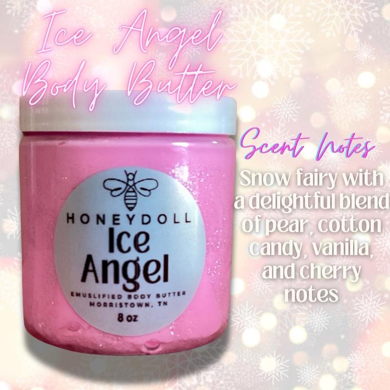 IceAngel Emulsified Body Butter - Snow Fairy Scented with Pear, Cotton Candy, Vanilla, and Cherry Notes - Shimmering Body Butter - Body Care