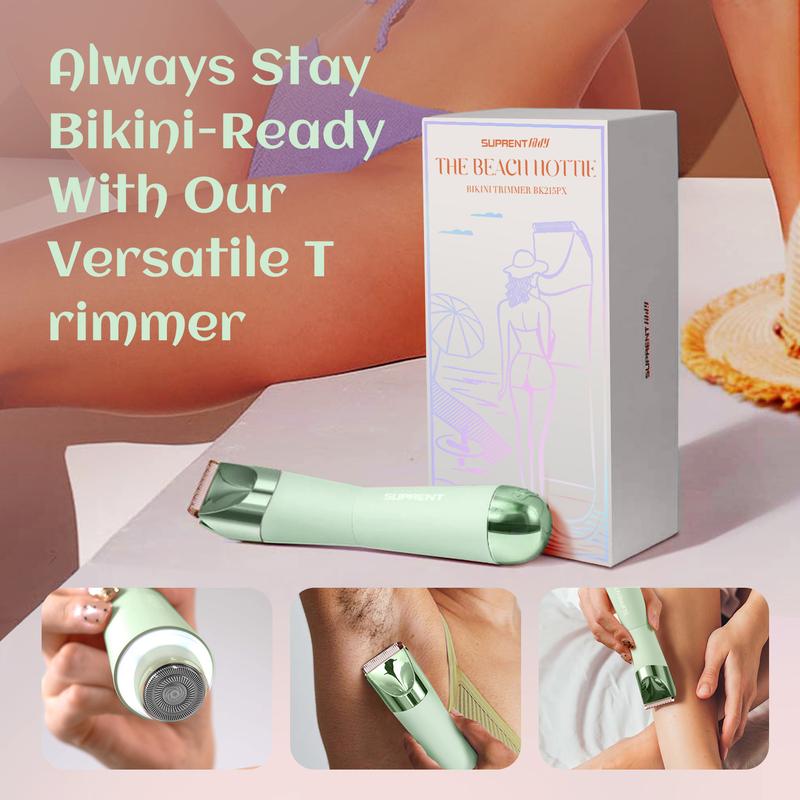 SUPRENT 3 in 1  bikini trimmer & eyebrow trimmer for women & nose trimmer -Painless Ladies Hair Removal Waterproof - Wet & Dry 2 in 1 Lady Shaver for Pubic Hair & Facial Hair-Cordless with USB-C Rechargeable-gifts for women gifts for adults