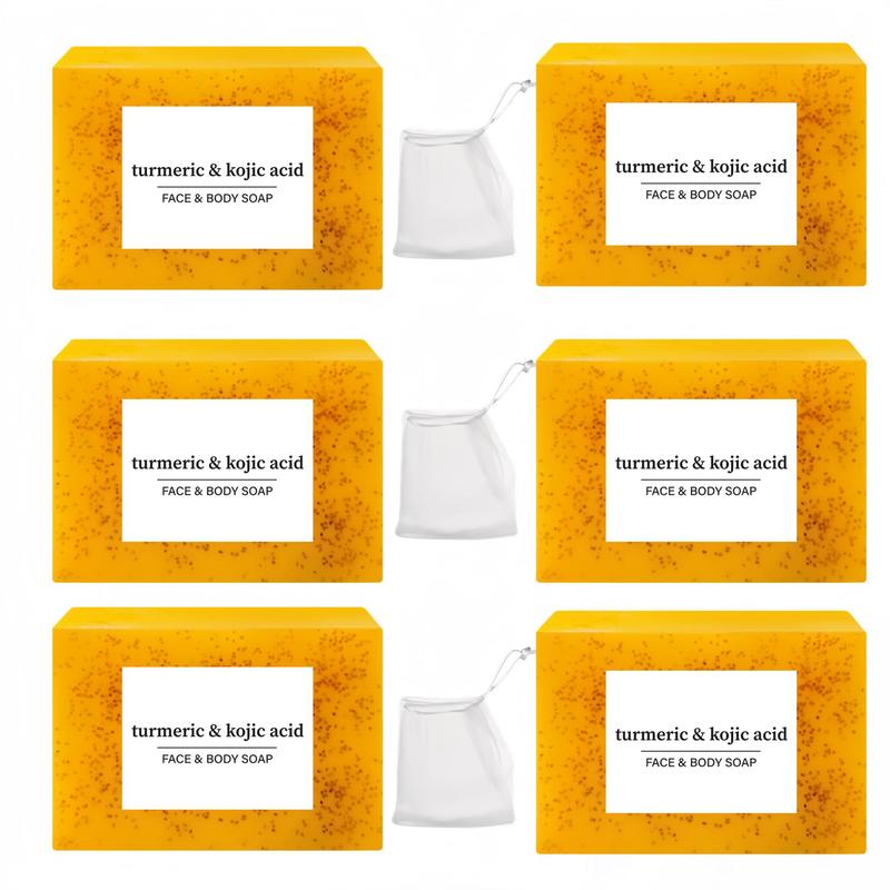 Lemon Turmeric & Kojic Acid Soap Bar for Dark Spots, Summer Acne Face & Body Wash for Men & Women, Daily Skincare Cleanser Sets for All Skin Type with Foaming Net, Christmas Gift