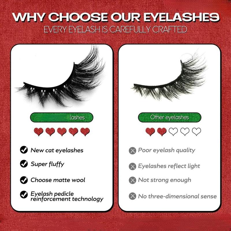 Fluffy False Eyelashes, 5 Pairs box Wispy Cat Eye Look Faux Strip Lashes, Natural Curling Eye Makeup Lashes for Women & Girls Eye Makeup Enhancement, Christmas Gift