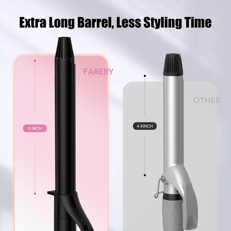 Farery Long Barrel Curling Iron 1 Inch, 11 Adjustable Temp, Include Clips & Silicone Pad