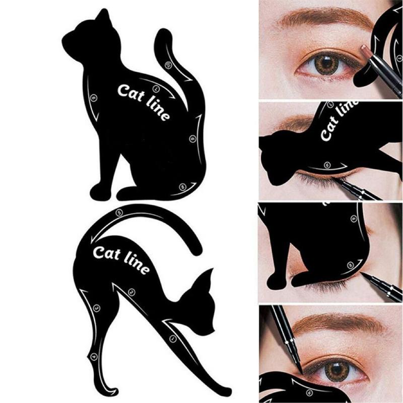 2pcs Cat Shape Eyeliner Stencil, Eyeliner Auxiliary Makeup Tool Eyeliner Guide Eye Shadow Template, Effortless Makeup Stencil Cards, Eye Makeup Aid Tool for Beginners