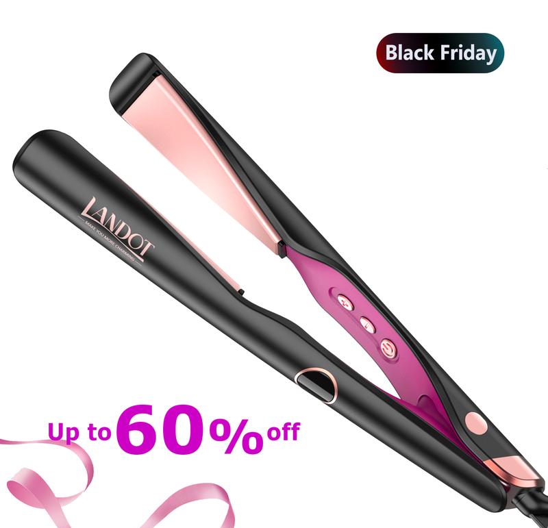 LANDOT Hair Straightener and Curler 2 in 1 Twist Straightening Curling Iron Combo for Curl & Wave & Straighten Hair Iron Comfort