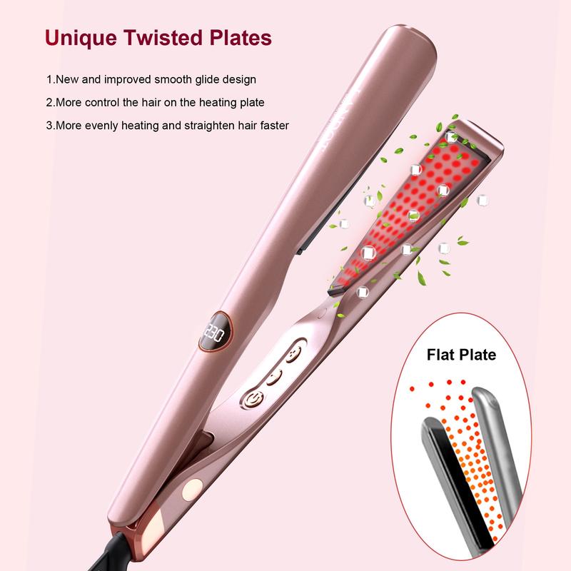 LANDOT Hair Straightener and Curler 2 in 1 Twist Straightening Curling Iron Combo for Curl & Wave & Straighten Hair Iron Comfort