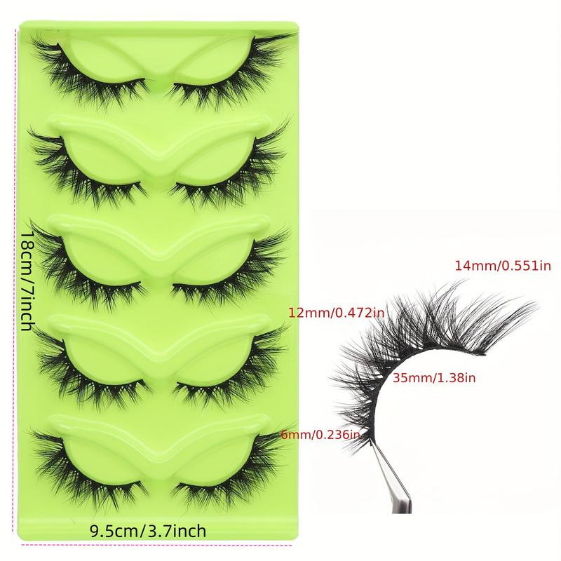 Fluffy False Eyelashes, 5 Pairs box Wispy Cat Eye Look Faux Strip Lashes, Natural Curling Eye Makeup Lashes for Women & Girls Eye Makeup Enhancement, Christmas Gift