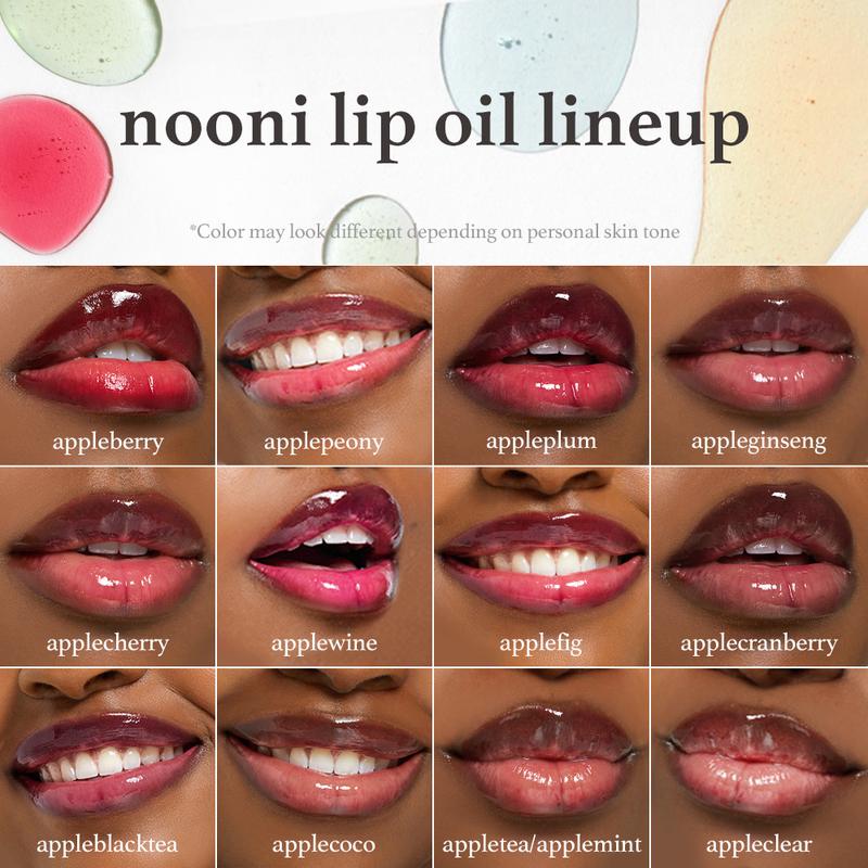 Nooni Korean Apple Lip Oil + Lip Stain | Tinting and Long Lasting, Moisturizing Lip Care (13 options) Hydrate Lipgloss Lipstick Makeup