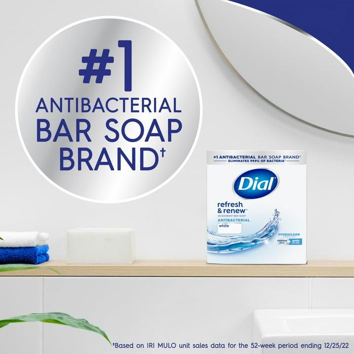 Dial Antibacterial Bar Soap, Refresh & Renew, White, 4 oz, 8 Bars (PREESHIP)