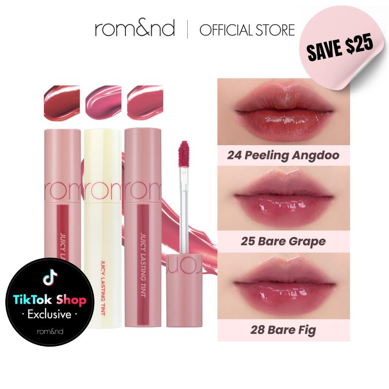 [rom&nd Official Shop] Juicy Lasting Tint Best 3, Glossy Finish, Long-lasting, Moisturizing, Highly-Pigmented, Lip Care Lipgloss Lipstick