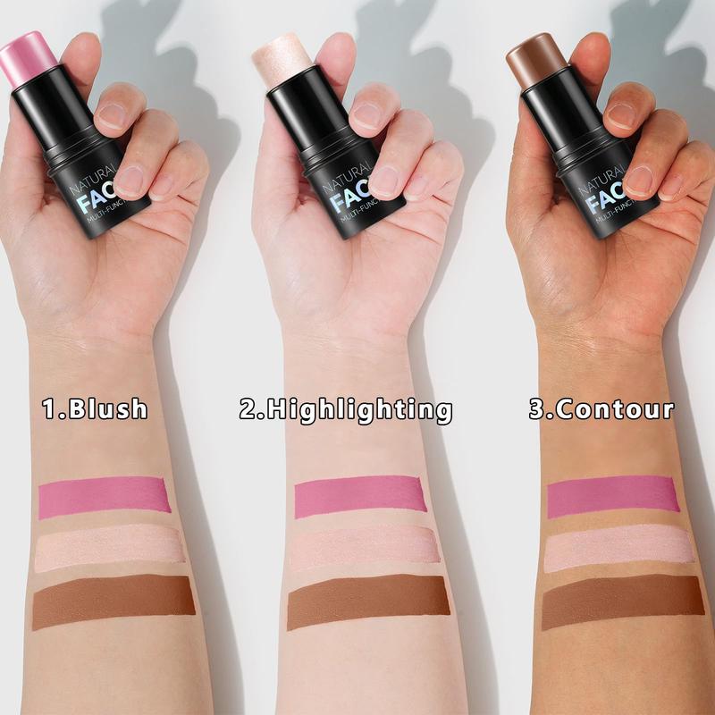 3Pcs Cream Contour Stick Kit (LIGHT MEDIUM), includes highlighter, blush & bronzer sticks, long-lasting, waterproof. Makeup Blend