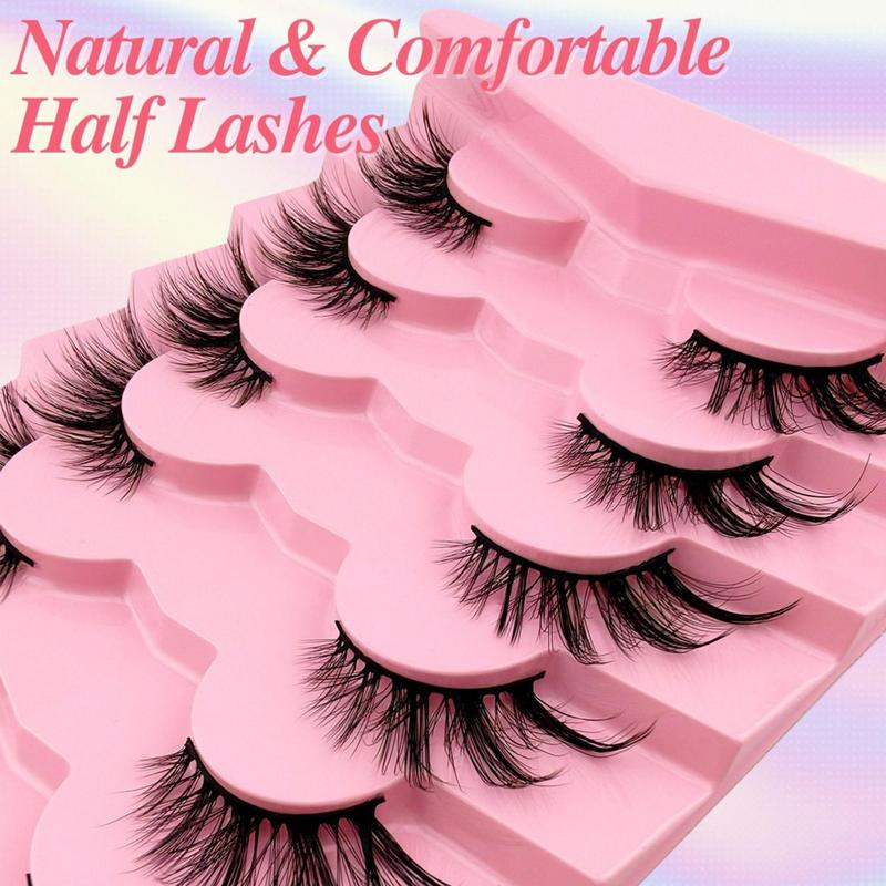 Half Eye Fluffy False Eyelashes Cluster, 7 Pairs Wispy Cat Eye Look Faux Cluster Lashes, Natural Curling Eye Makeup Strip Lashes, Full Volume Eyelash for Lashes Extensions, Volumized False Eyelashes for Women & Girls Eye Makeup Enhancement