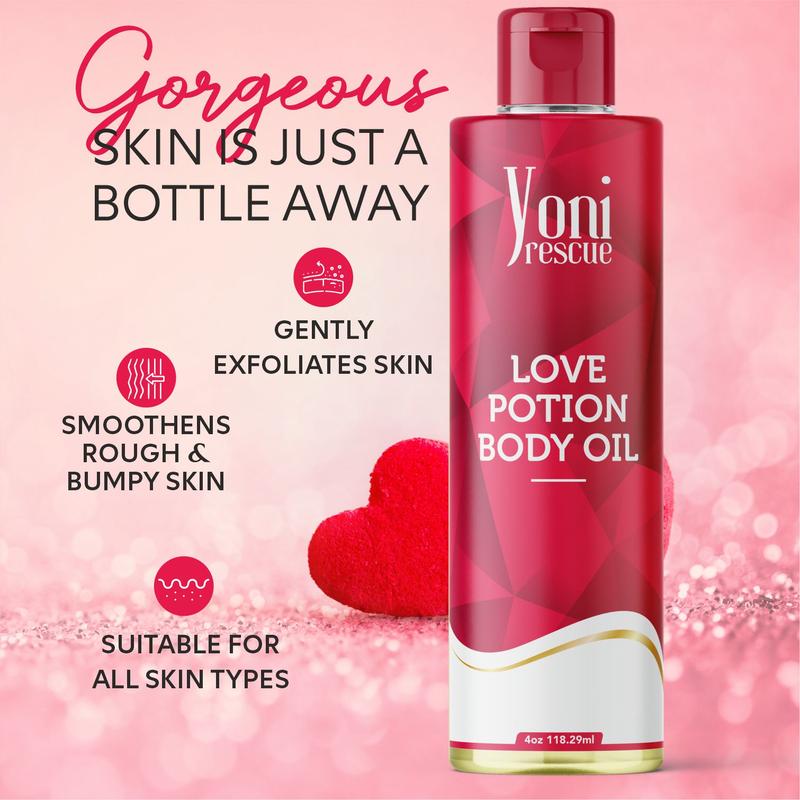 Love Potion Body Oil, 4oz, with Apricot, Jojoba, Avocado Oils & Vitamin E Oil, Fast-Absorbing, Nourishes and Hydrates Skin, Skin Repair, Body Care, Ideal for All Skin Types, Jasmine & Saffron Fragrance Moisturizer by Yoni Rescue