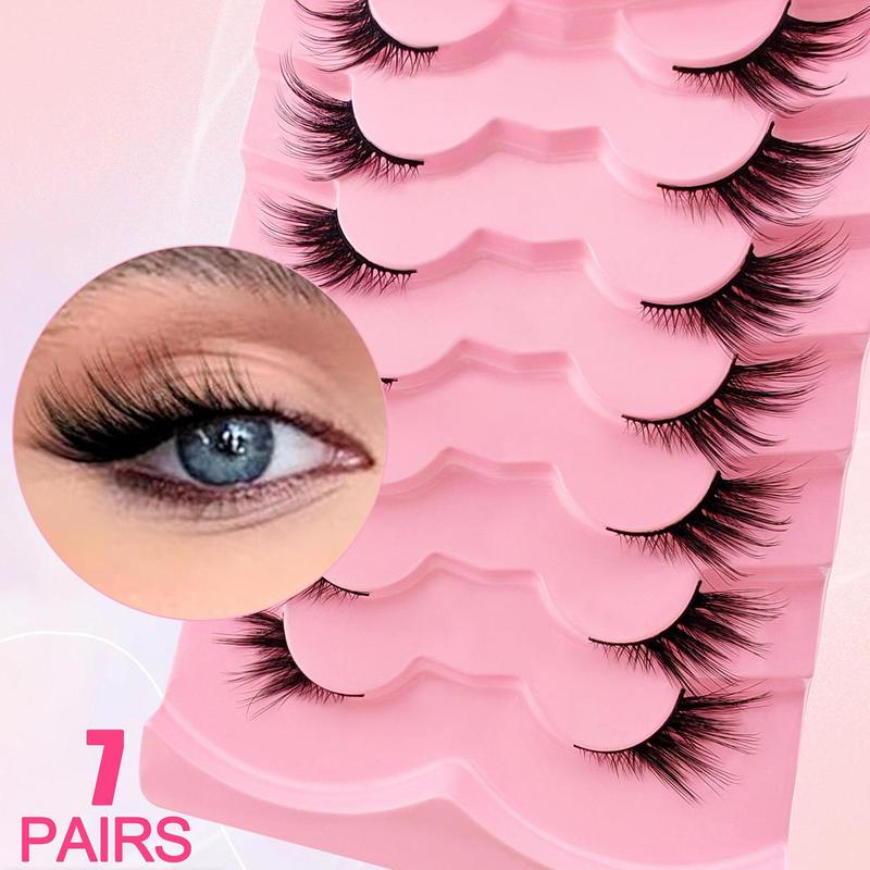 Cat Eye Half False Eyelashes, 7 Pairs Natural Look Wispy Fluffy Faux Eyelashes, Tail Elongated Lashes For Lashes Extensions, Christmas Gift