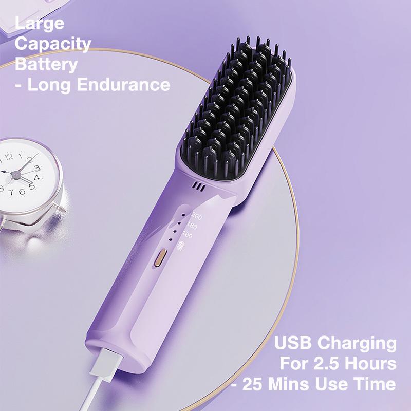 Portable Cordless Mini Hair Straightening Comb, Ring Plus Ionic Hair Straightener Brush - Straightening Comb with Negative Ions, USB Rechargeable, Anti-Scald, for All Hair Types. Clear Comfort