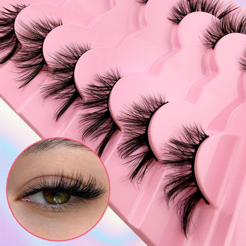 Half Eye Fluffy False Eyelashes Cluster, 7 Pairs Wispy Cat Eye Look Faux Cluster Lashes, Natural Curling Eye Makeup Strip Lashes, Full Volume Eyelash for Lashes Extensions, Volumized False Eyelashes for Women & Girls Eye Makeup Enhancement