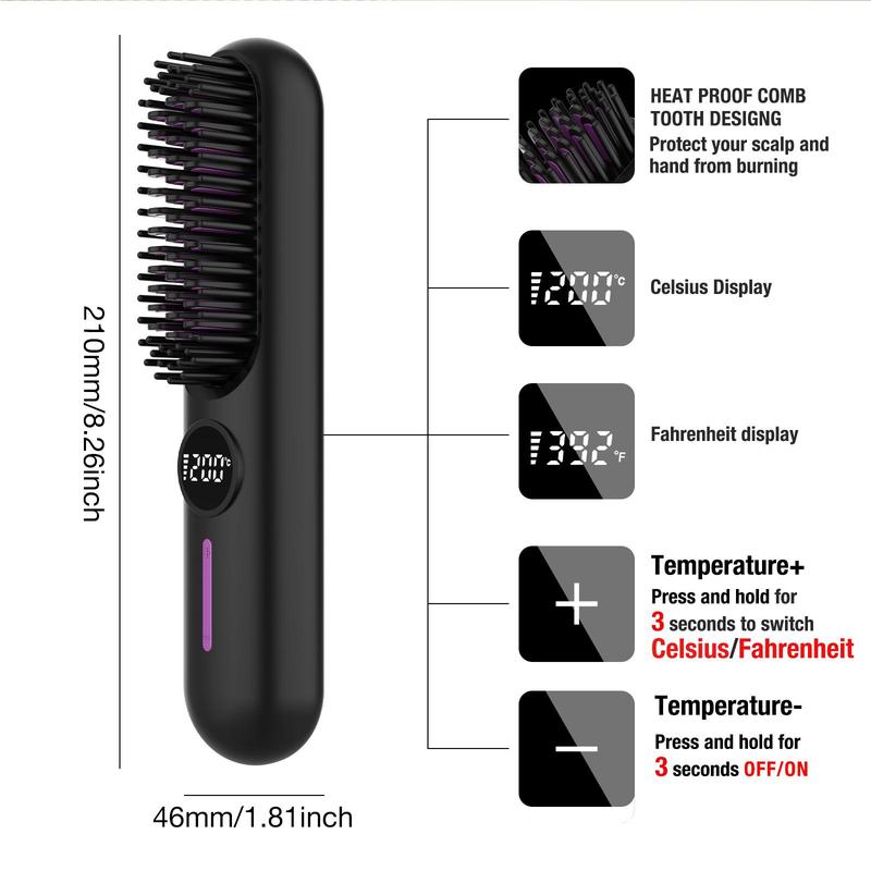 Cordless Straightener, Comfort Rechargeable Hair Straightening Comb, Comb Straightener, Negative Ion Hair Straightening Curling Comb, Multi-function Portable Straightener, Thin Curly Hair, Hair Curler