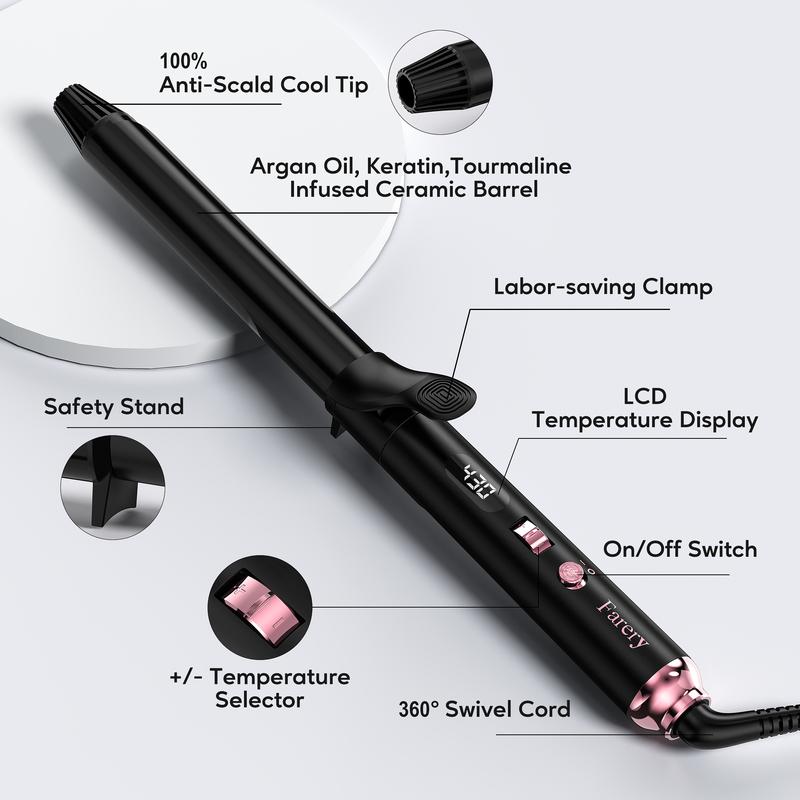 Farery Long Barrel Curling Iron 1 Inch, 11 Adjustable Temp, Include Clips & Silicone Pad