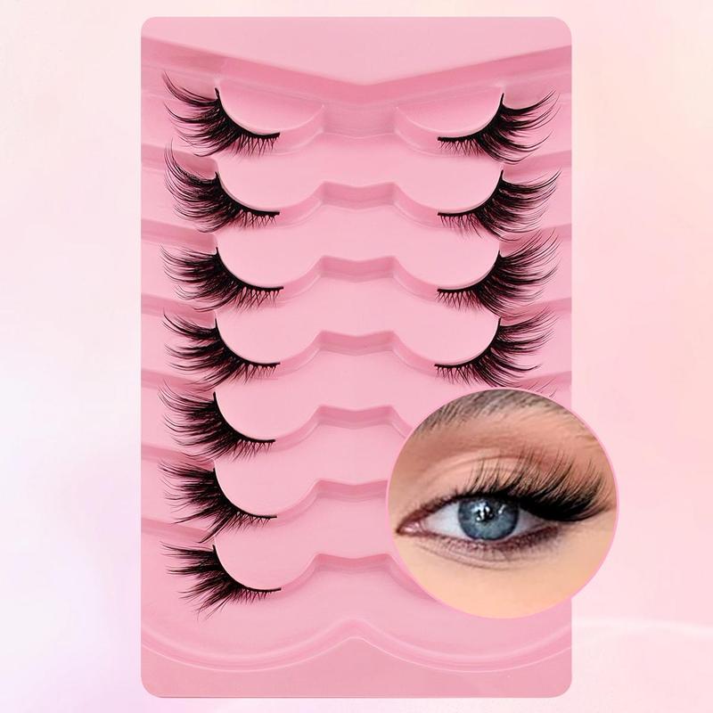 Cat Eye Half False Eyelashes, 7 Pairs Natural Look Wispy Fluffy Faux Eyelashes, Tail Elongated Lashes For Lashes Extensions, Christmas Gift