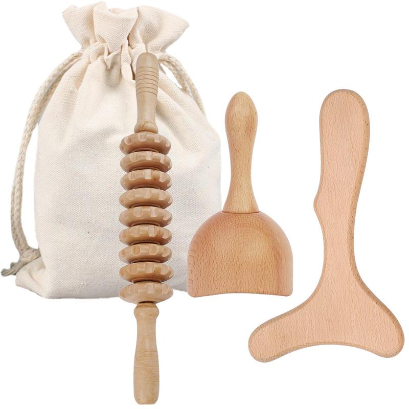 3 in 1 Wood Massage Tool Kit, 3 Counts set Body Massager, Neck Massager, Body Sculpting Tool for Relaxation, Body Care Muscle Massager