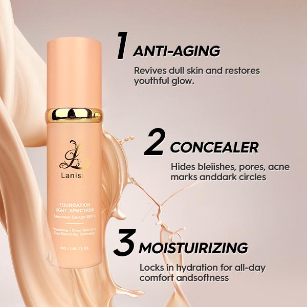 Lanisty Foundation 4 in 1-Light Spectrum for Flawless Moisturizing Makeup Foundation Clear Color Sunscreen Spf50+ Concealer