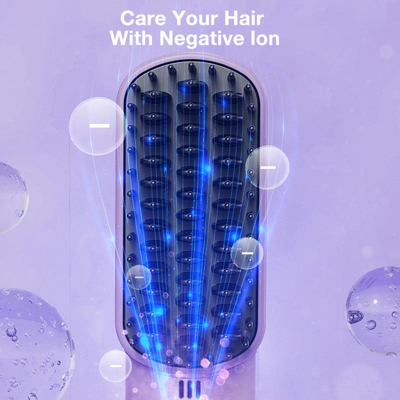 Portable Cordless Mini Hair Straightening Comb, Ring Plus Ionic Hair Straightener Brush - Straightening Comb with Negative Ions, USB Rechargeable, Anti-Scald, for All Hair Types. Clear Comfort