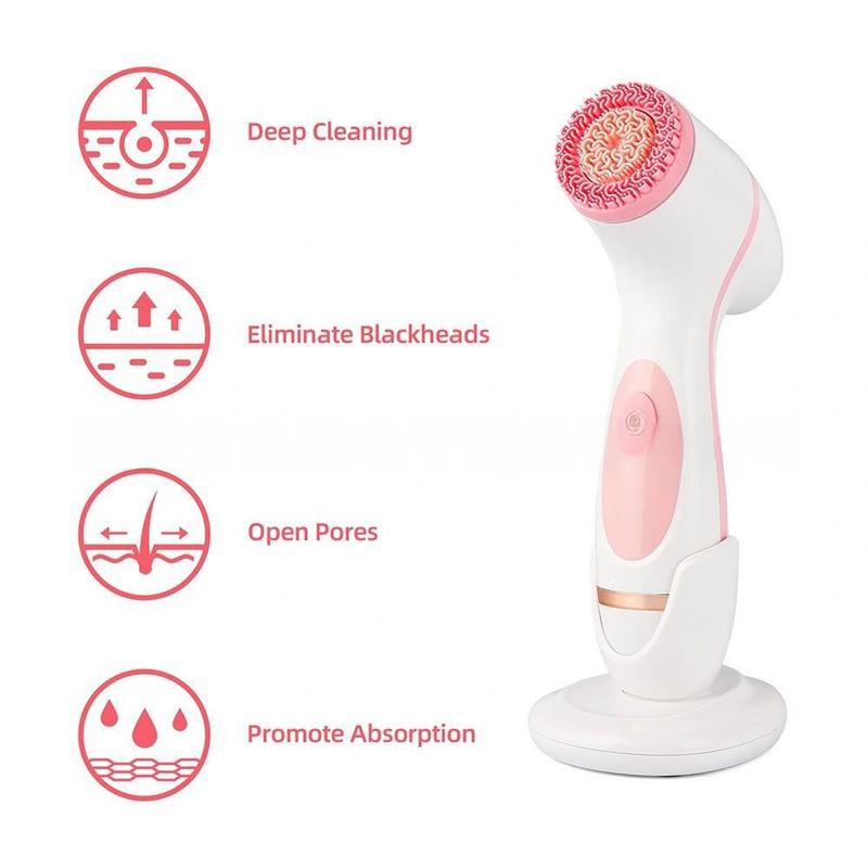 3 in 1 Electric Facial Cleansing Brush, USB Rechargeable Facial Cleansing Tool with Replacement Head, Facial Cleansing Machine for Women, 3-in-1 Facial Cleaning Brush for Women Skincare